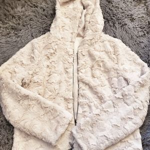 White Hooded Faux Fur Coat